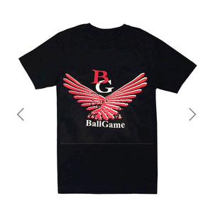 Black with White and Red Logo