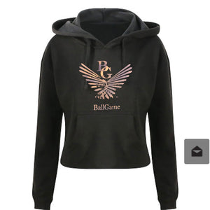 Black with Rose Gold Logo Crop Hoodie